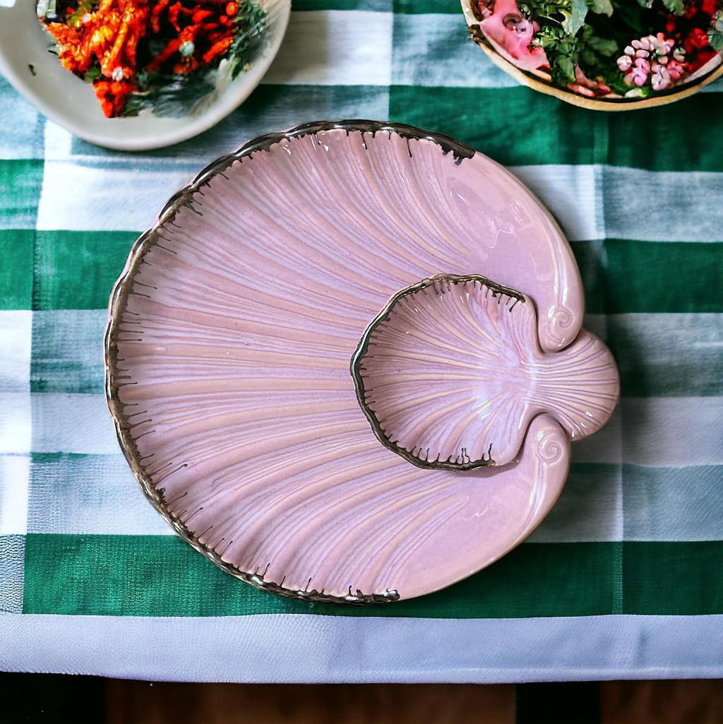 SOULCRAFTZ Coral Reef Hand Glazed Ceramic Chip and Dip Platter Pink