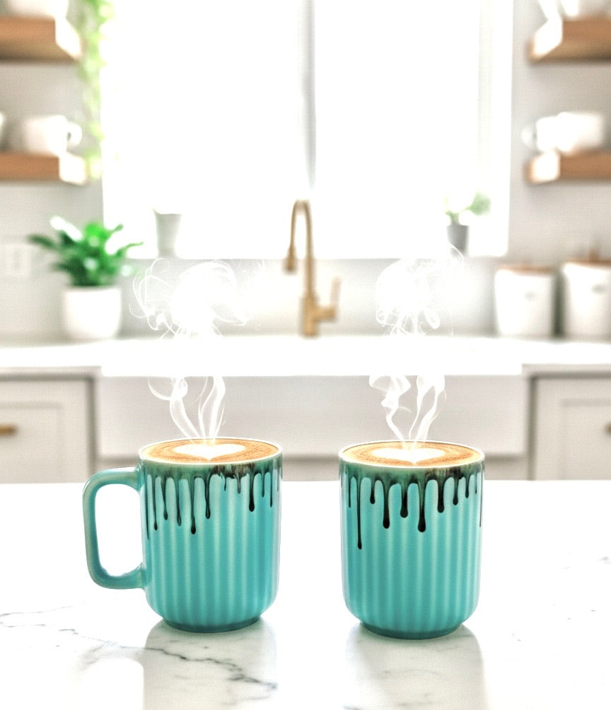 Aqua Fluted Stoneware Coffee Mug – 350 ml
