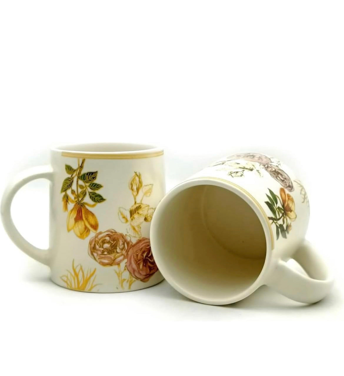 SOULCRAFTZ Floral Edition Coffee & Tea Mugs With Modern Art Work Of Floral Print, Set Of 2 (White, 250ml)