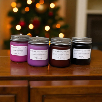 SOULCRAFTZ Handmade Soy Wax Candles, 4-Pack Gift Set with Rose, Lavender, Sandalwood and Lemon Fresh Scents, 100% Pure