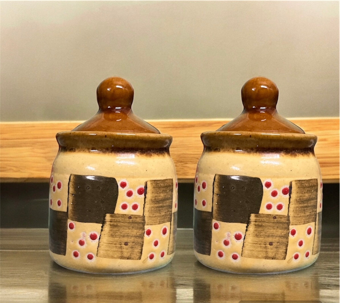 SOULCRAFTZ Ceramic Pickle Serving Jar Set | Condiment Set | Masala Container | Pickle and Chutney Jar Set for Dining Table, 150Ml Set of 2