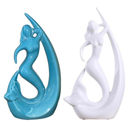 SOULCRAFTZ Home Decor Ceramic Creative Mermaid Shape Home Decor Figurine (Pack of 2)