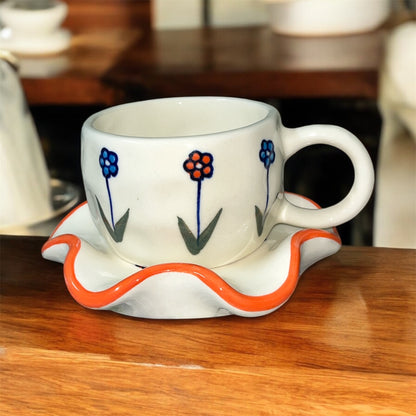 SOULCRAFTZ Ceramic Coffee Tea Milk Mug & Saucer | Microwave & Dishwasher Safe Ceramic Tea Cup | Perfect for Latte, Cappuccinos, Tea Bag & Beverages (Cream, 250ml)