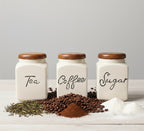 Ceramic Tea Coffee Sugar Canister Set with Wooden Lids