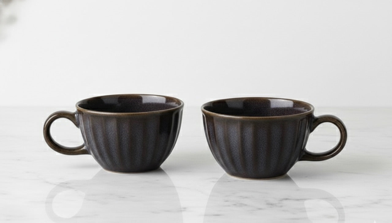 Rustic Stoneware Latte Mug Set – Minimalist Coffee Cups (2 Pack)