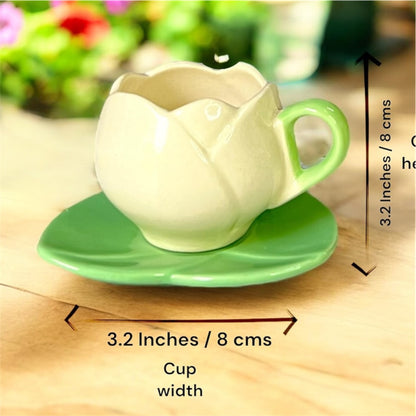 SOULCRAFTZ Ceramic Mug with Unique Lotus Design with Saucer Desert Plate – 350ml | Perfect for Coffee Tea Milk | Microwave and Dishwasher Safe | Ideal for Home, Office, Gifting, Diwali