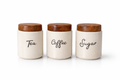 Ceramic Kitchen Canister Set with Acacia Wood Lids – Tea, Coffee & Sugar Storage Jars (Set of 3, Round)