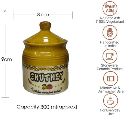 SOULCRAFTZ Ceramic Pickle & Chutney Serving Jar Set | Pickle and Chutney Jar Set for Dining Table, 300ML Set of 3