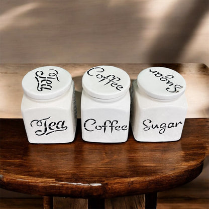 SOULCRAFTZ Ceramic Tea Coffee Sugar Canister Set of 3 | Ceramic Kitchen Airtight Storage Canister with Airtight Lid