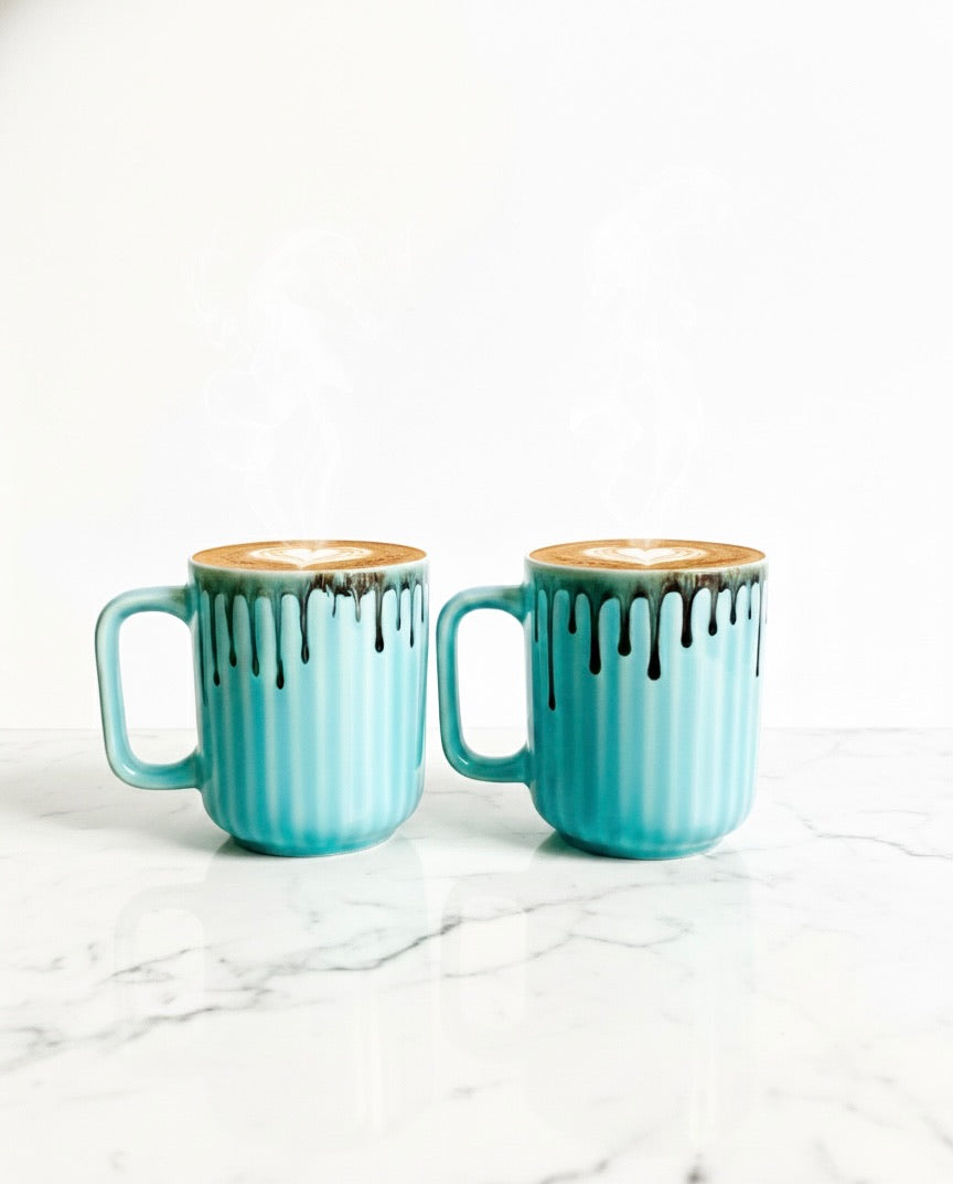 Aqua Fluted Stoneware Coffee Mug – 350 ml