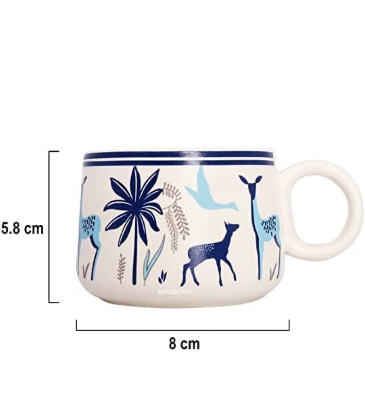 SOULCRAFTZ Adventure Edition Coffee & Tea Cups With Modern Art Work Of Alive Deer And Floral Print, Set Of 6(White, 150ml)