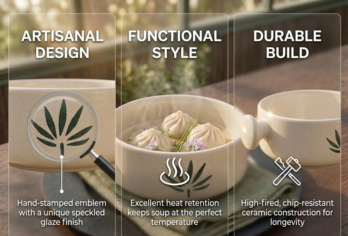 Multi-Purpose Ceramic Bowl with Handles – Soup, Pasta & Snacks