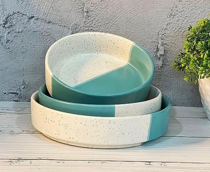 SOULCRAFTZ Ceramic Pasta Bowl Set of 3 Pieces Stackable Sizes (5.5 inch, 6.5 inch, 7.5 inch), Dual Tone | Matte Finish | Stoneware Ceramic Serving Bowls | Pasta Serving Plate