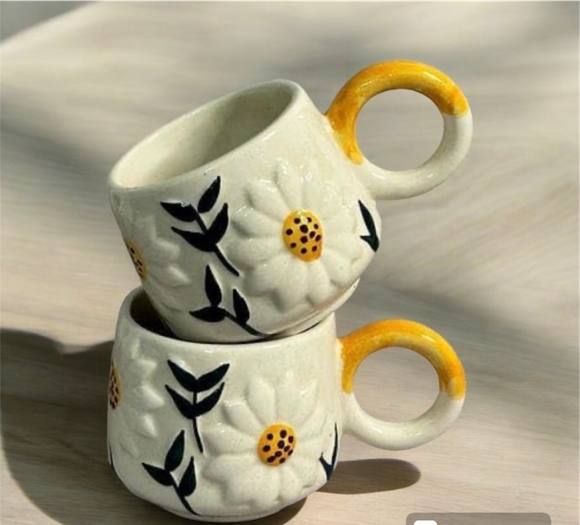 SOULCRAFTZ Cute Handmade Sunflower Cup for Chai Tea Cofee - Microwave and Dishwasher Safe