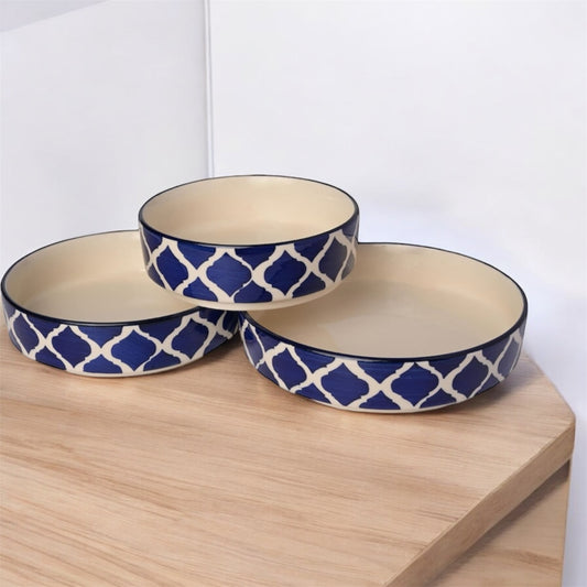 SOULCRAFTZ Ceramic Pasta Bowl Set of 3 Pieces Stackable Sizes (5.5 inch, 6.5 inch, 7.5 inch), Mughal Style Painted | Glossy Finish | Stoneware Ceramic Serving Bowls | Pasta Serving Plate