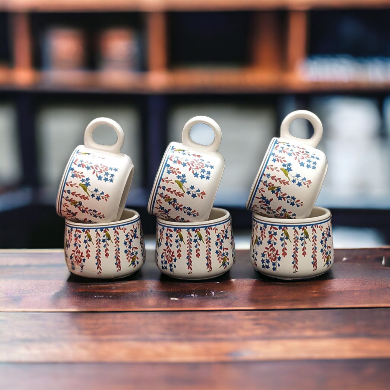 SOULCRAFTZ Hand-Painted Ceramic Coffee and Tea Cups Set with Kettle - Set of 7, Perfect for Gifting (Floral Edition)