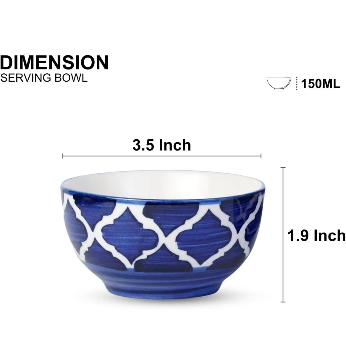 Moroccan Heritage Ceramic Soup Bowls – Set of 3 | Hand-Painted Blue & White Serving Bowls | Microwave & Dishwasher Safe