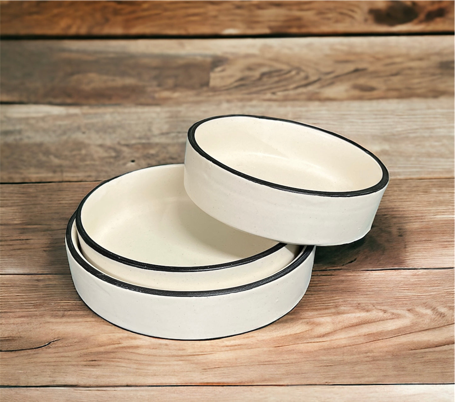 SOULCRAFTZ Ceramic Pasta Bowl Set of 3 Pieces Stackable Sizes (5.5 inch, 6.5 inch, 7.5 inch), Dual Tone | Matte Finish | Stoneware Ceramic Serving Bowls | Pasta Serving Plate