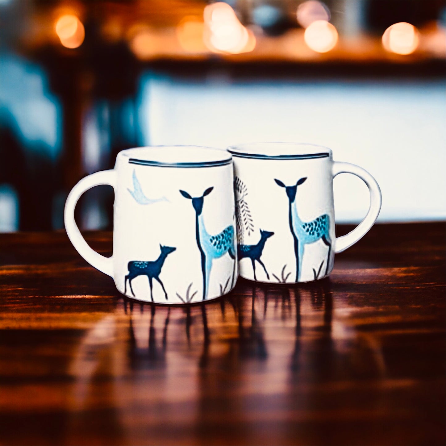 SOULCRAFTZ Adventure Edition Coffee & Tea Mugs With Modern Art Work Of Alive Deer And Floral Print, Set Of 2 (White, 250ml)