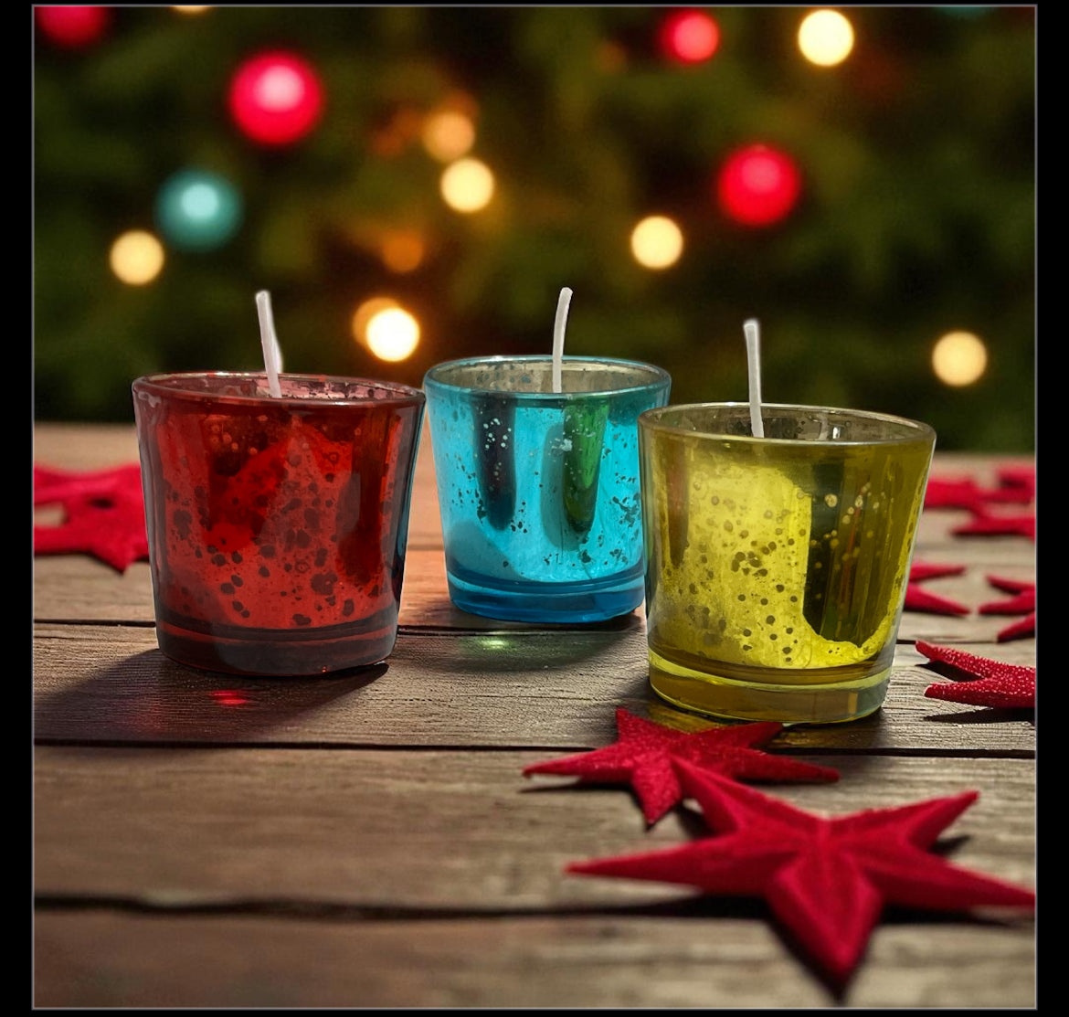 SOULCRAFTZ Handmade Scented Soy Wax Candles Set, Rose, Lavender & Sandalwood, 100% Pure, Coloured Glass Holders