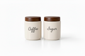 Ceramic Kitchen Canister Set with Acacia Wood Lids – Coffee & Sugar Storage Jars (Set of 2, Round)