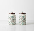 Handcrafted Floral Ceramic Storage Jars with Wooden Lid – Set of 2