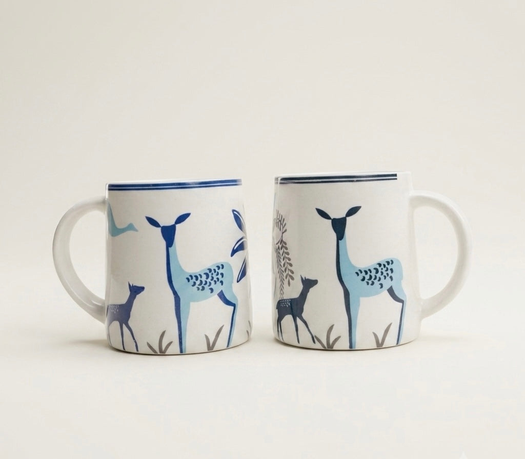 Handcrafted Blue Deer Ceramic Coffee Mug | Artistic Stoneware Tea & Coffee Cup | 350 ml
