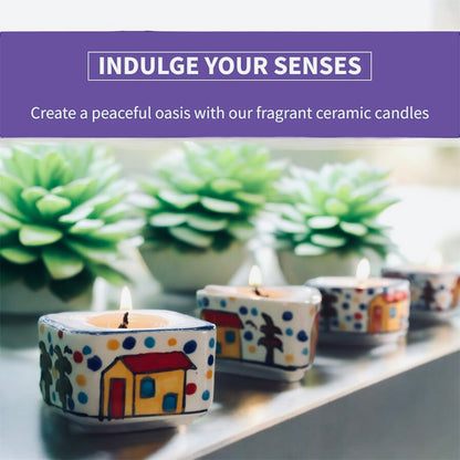 SOULCRAFTZ Scented Dripless Ceramic Luxury Candles (Set of 4) | 100% Pure Wax| Lavender Fragrance Candle| Smoke-Free| Premium Design Ceramic Jar Candles for Home Décor & Gift Sets