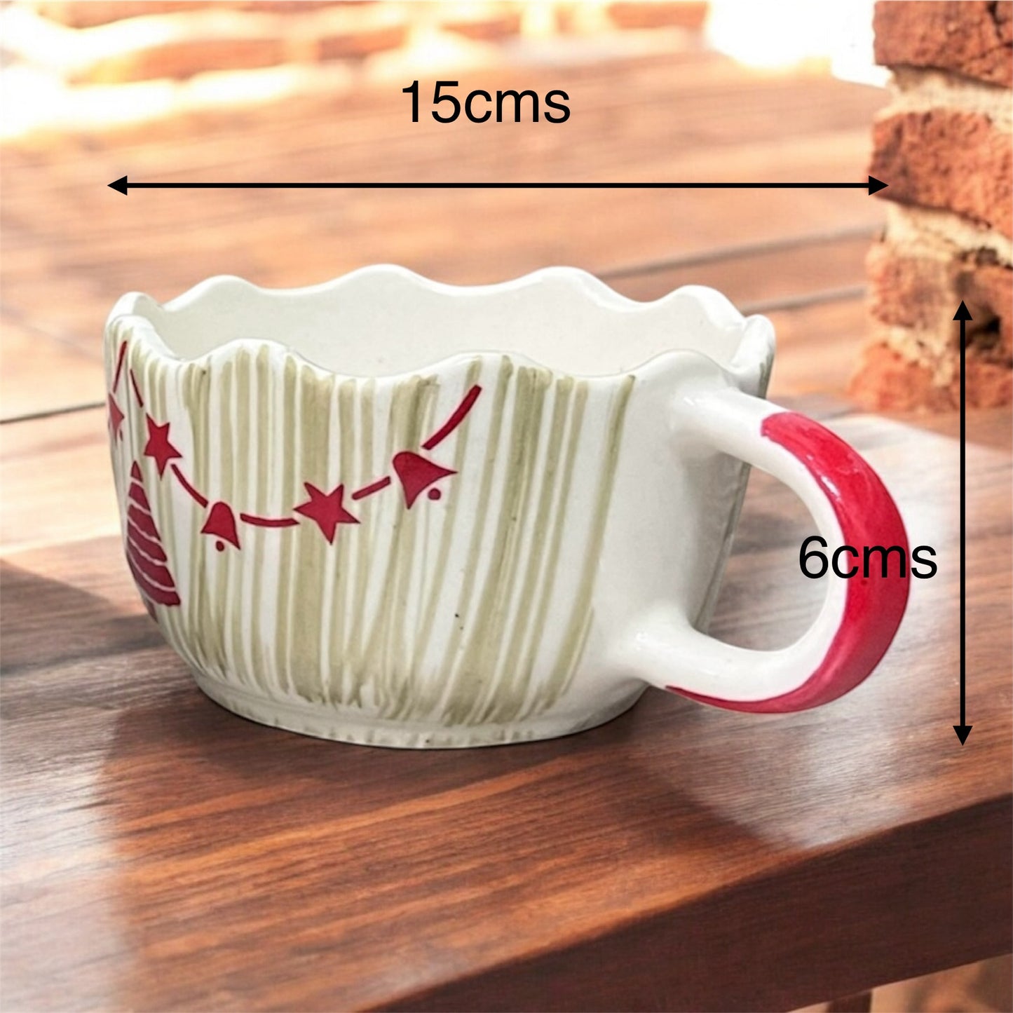 SOULCRAFTZ Christmas Decorative Painted Broad Soup Bowl,Ceramic Coffee Broad Mugs & Cups,Christmas Mugs for Gifting (Pack of 2, 330ml, White)