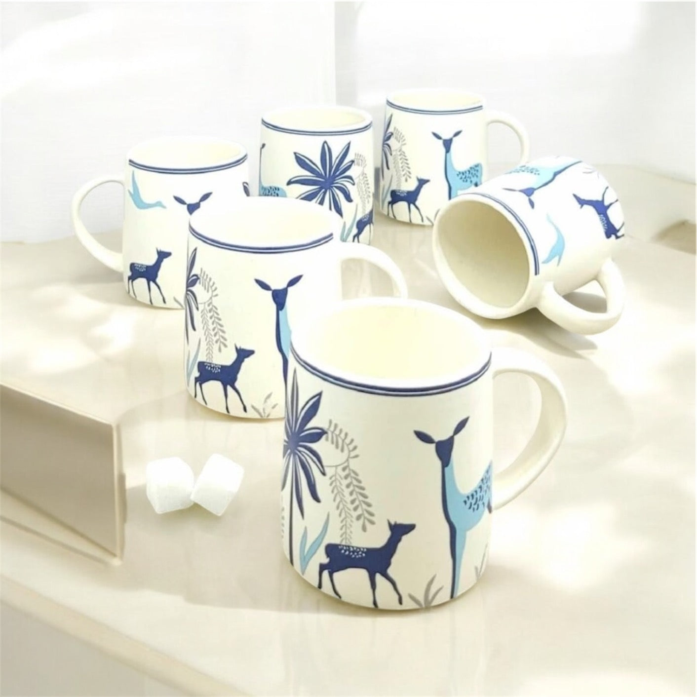 SOULCRAFTZ Adventure Edition Coffee & Tea Mugs With Modern Art Work Of Alive Deer And Floral Print, Set Of 2 (White, 250ml)