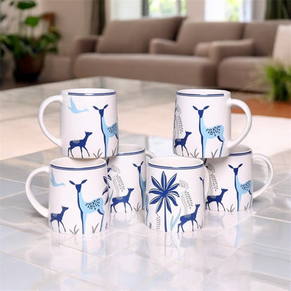 SOULCRAFTZ Adventure Edition Coffee & Tea Mugs With Modern Art Work Of Alive Deer And Floral Print, Set Of 2 (White, 250ml)