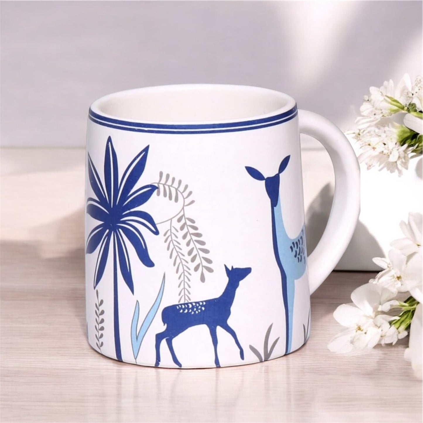 SOULCRAFTZ Adventure Edition Coffee & Tea Mugs With Modern Art Work Of Alive Deer And Floral Print, Set Of 2 (White, 250ml)