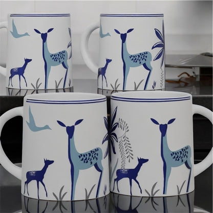 SOULCRAFTZ Adventure Edition Coffee & Tea Mugs With Modern Art Work Of Alive Deer And Floral Print, Set Of 2 (White, 250ml)