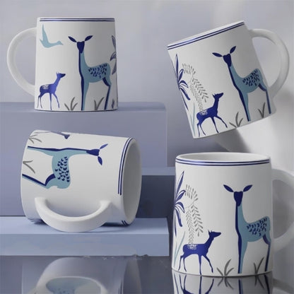 SOULCRAFTZ Adventure Edition Coffee & Tea Mugs With Modern Art Work Of Alive Deer And Floral Print, Set Of 2 (White, 250ml)