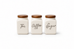 Ceramic Tea Coffee Sugar Canister Set with Wooden Lids