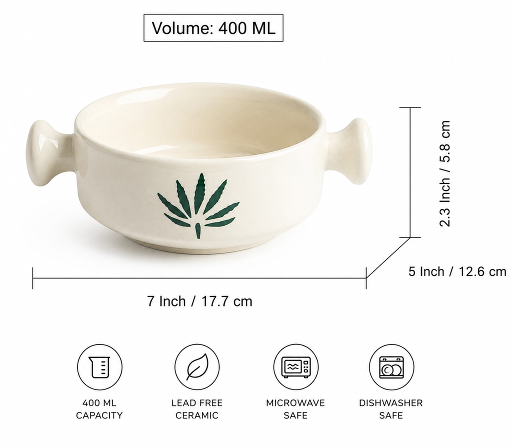 Multi-Purpose Ceramic Bowl with Handles – Soup, Pasta & Snacks
