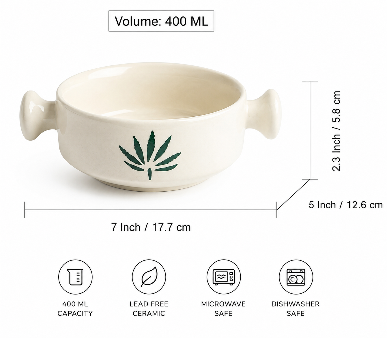 Multi-Purpose Ceramic Bowl with Handles – Soup, Pasta & Snacks