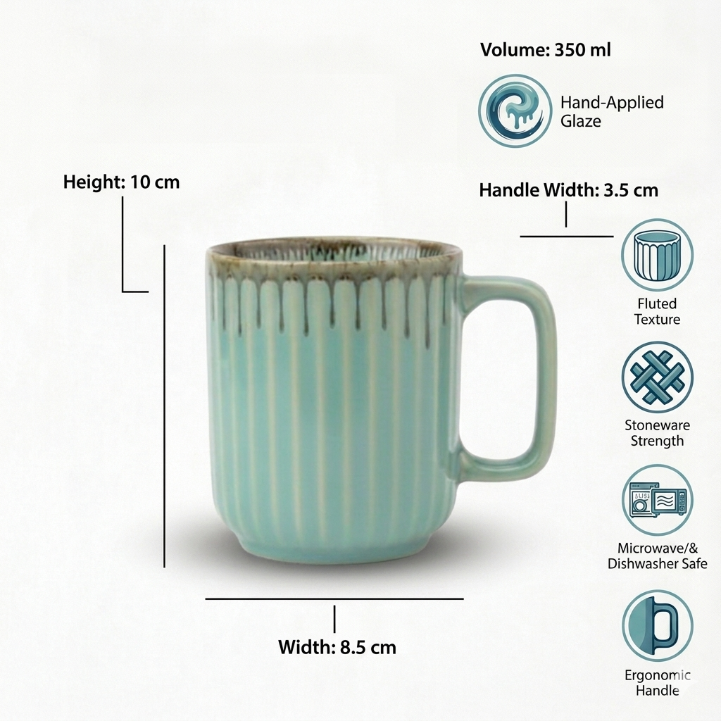 Aqua Fluted Stoneware Coffee Mug – 350 ml