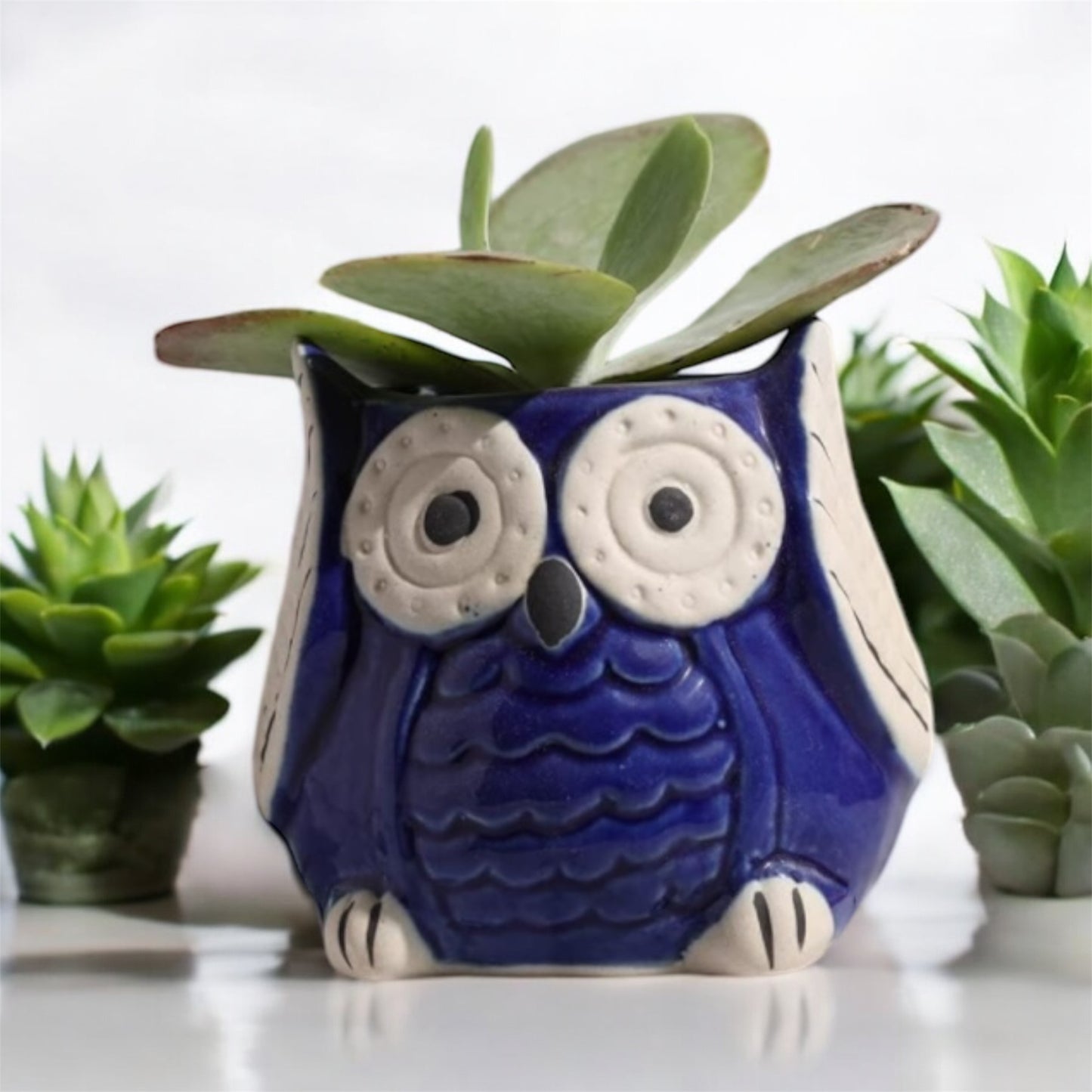 SOULCRAFTZ Owl Design Green Ceramic Pot for Home, Indoor Décor & Gifting (Size: Small plant not included)