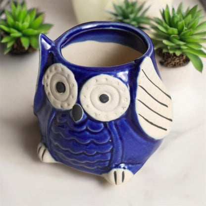 SOULCRAFTZ Owl Design Green Ceramic Pot for Home, Indoor Décor & Gifting (Size: Small plant not included)