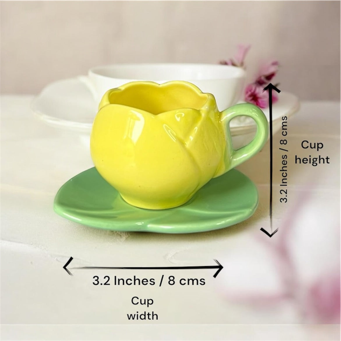 SOULCRAFTZ Ceramic Mug with Unique Lotus Design with Saucer Desert Plate – 350ml | Perfect for Coffee Tea Milk | Microwave and Dishwasher Safe | Ideal for Home, Office, Gifting, Diwali