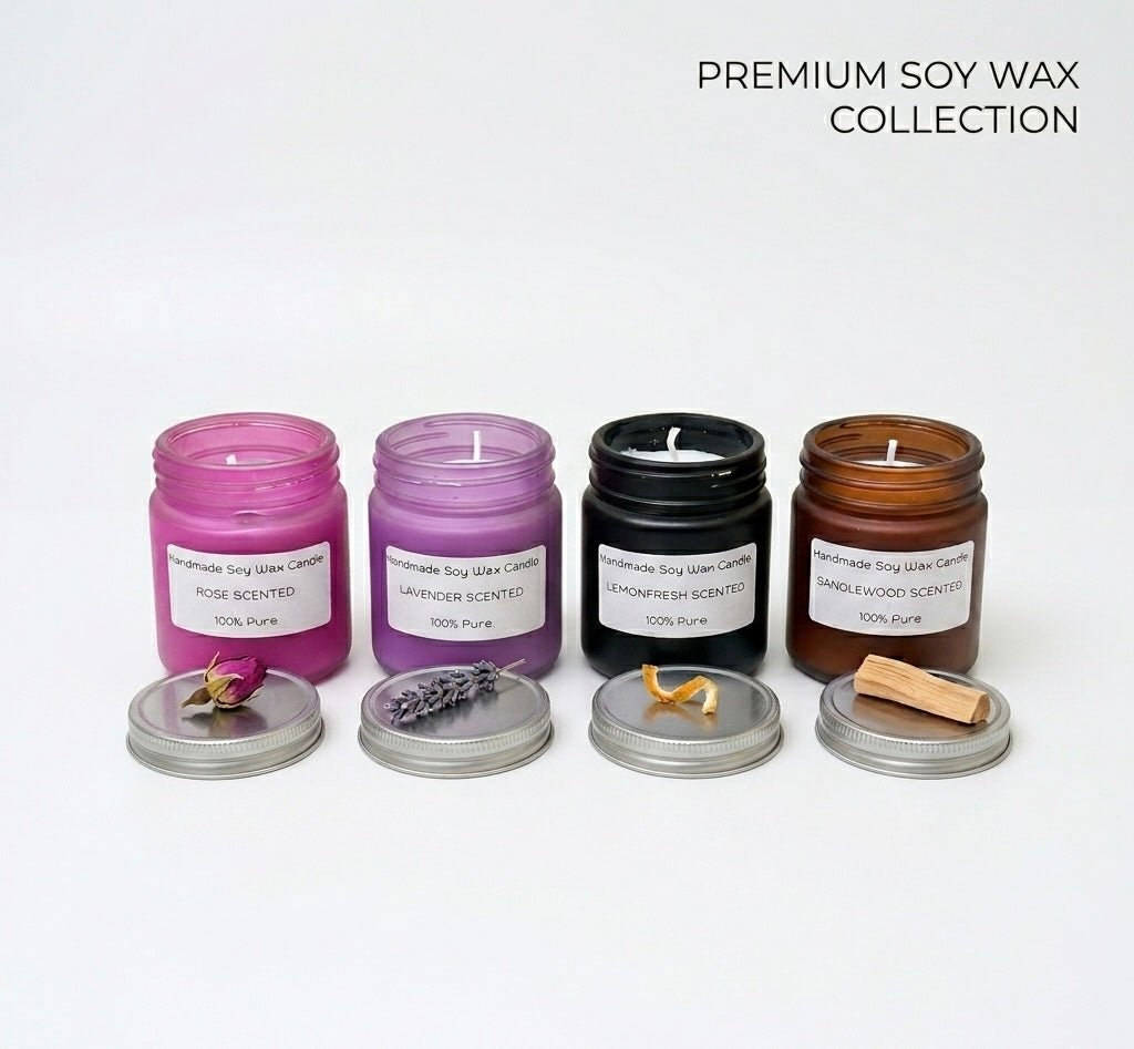 Handmade Soy Wax Scented Candles | 100% Plant-Based | Rose, Lavender, Lemon & Sandalwood