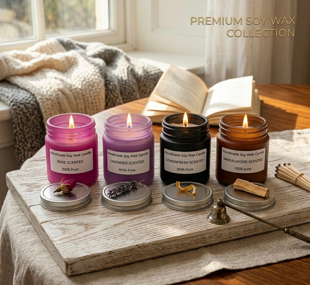 Handmade Soy Wax Scented Candles | 100% Plant-Based | Rose, Lavender, Lemon & Sandalwood