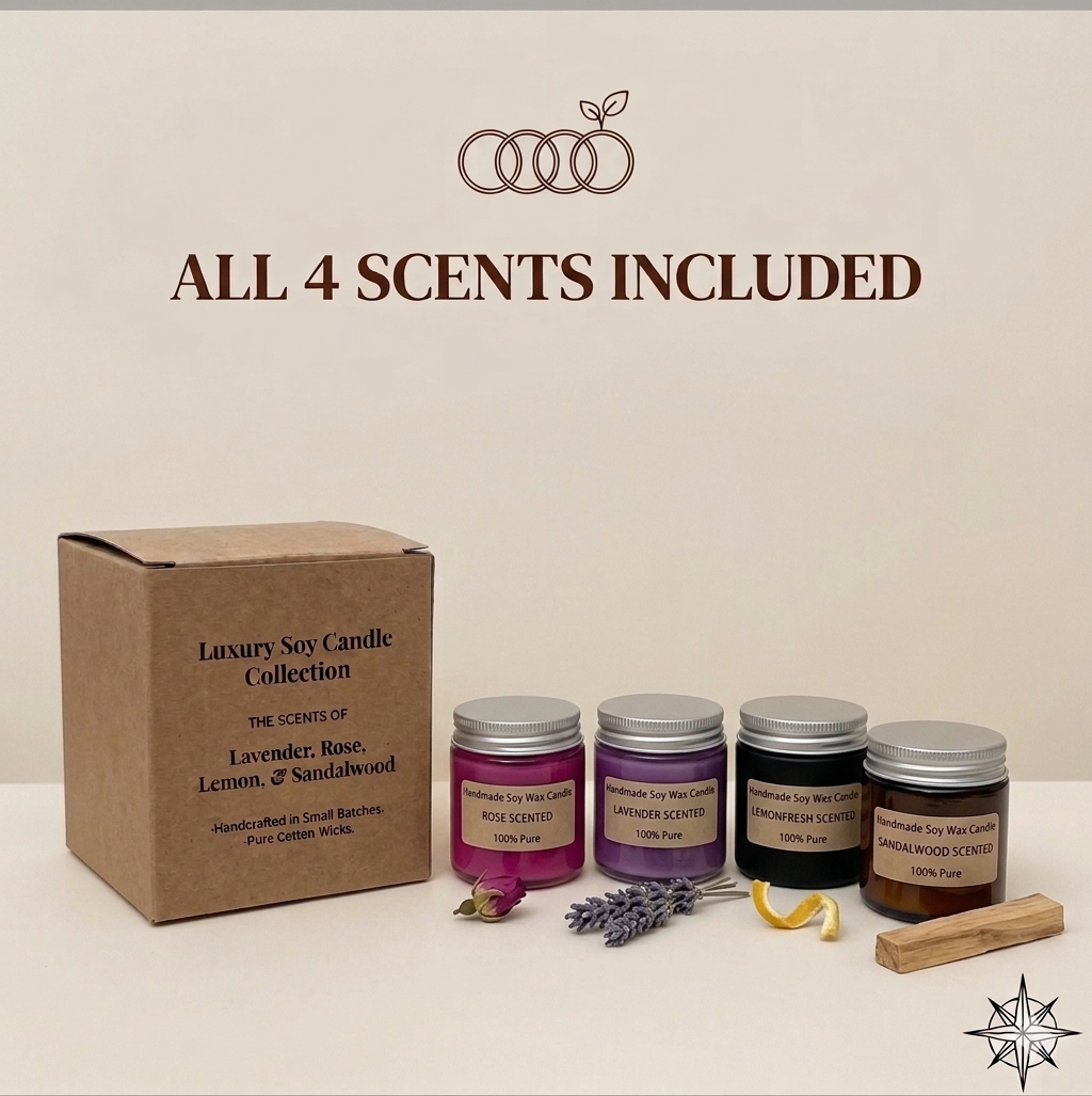 Handmade Soy Wax Scented Candles | 100% Plant-Based | Rose, Lavender, Lemon & Sandalwood