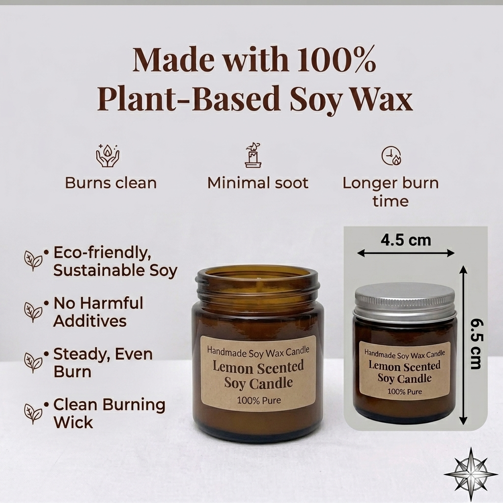 Handmade Soy Wax Scented Candles | 100% Plant-Based | Rose, Lavender, Lemon & Sandalwood