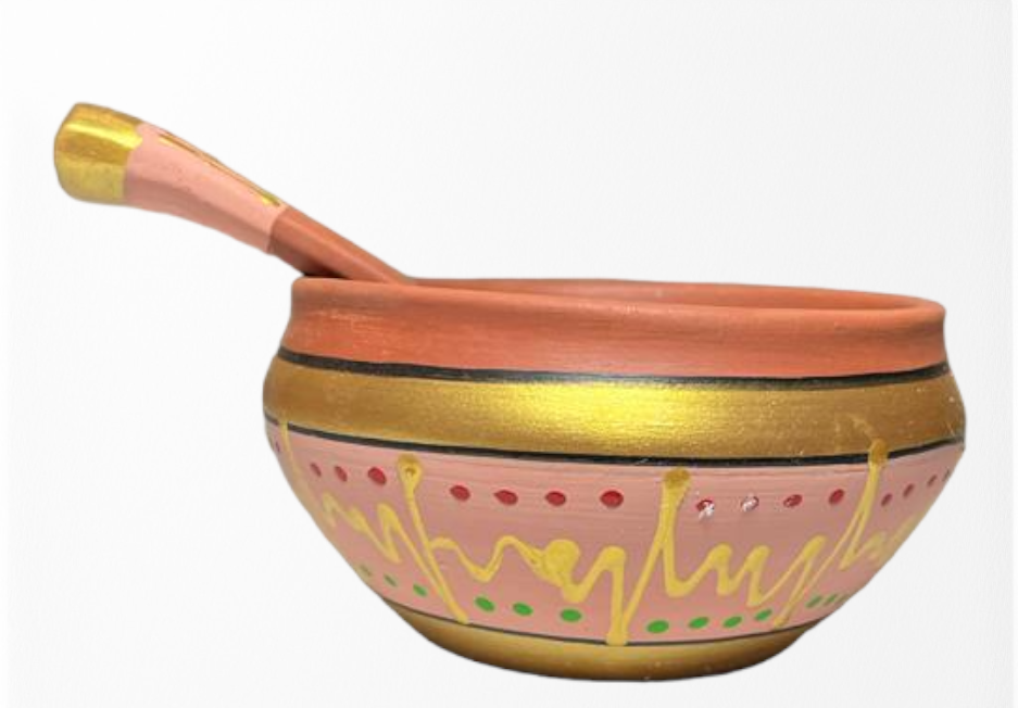 SOULCRAFTZ Hand-Painted Clay Soup Bowl with Spoon Set, 250 ML Combo Set of 6