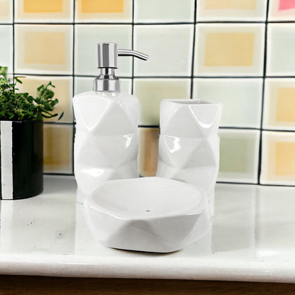 SOULCRAFTZ Ceramic Bathroom Accessories Set for Utility and Bathroom Decor | Liquid Soap Dispenser, soap Tray, Toothbrush Holder Hand Crafted (Pure White)