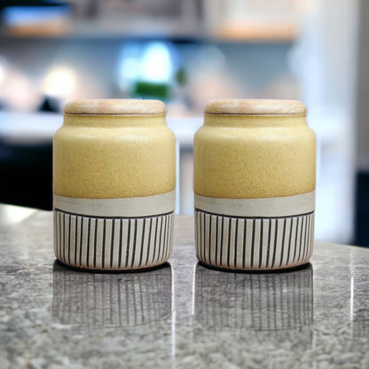 SOULCRAFTZ Ceramic Jars with Airtight Wooden Lid | Kitchen Storage | Multipurpose Barni | Pickle jar Storage Container | Dining Table Container | 750ML | Set of 2 Dual Tone