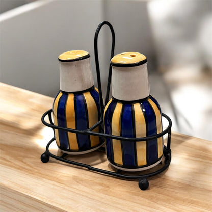 SOULCRAFTZ Salt Pepper Sprinkler Set for Dining Table & Kitchen Ceramic Salt and Pepper Shakers Set Dispenser Set with Wire Holders (80 ML)