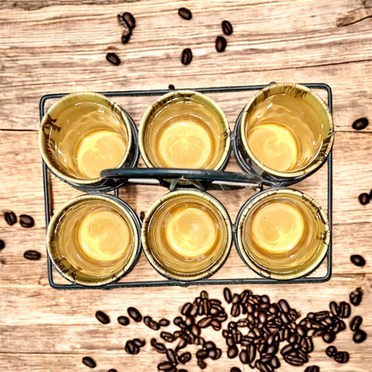 SOULCRAFTZ Dual Glazed Edition Coffee & Tea Cups With Wire Holder & Elegant Studio Pottery, Set Of 6(Multicolour, 120ml)